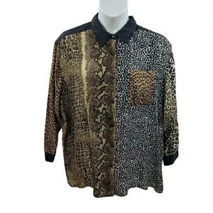 Vintage 2XL Katy D Kathryn Deehn Womens Animal Print 100% Silk Shirt Blouse 80s